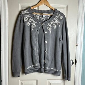 Vintage Cottagecore Cotton Embroidered Cardigan Size L